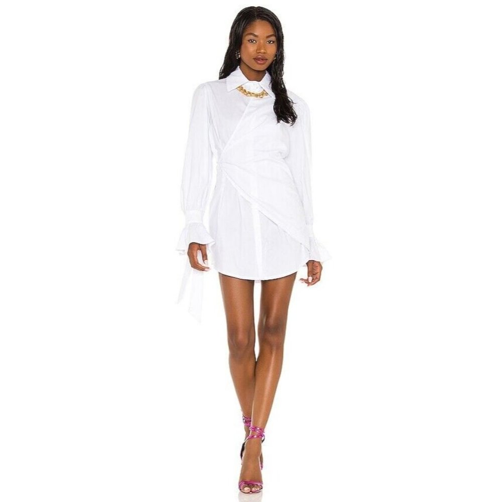 OW Intimates Anja Shirt Dress White Long Sleeve Collar Mini